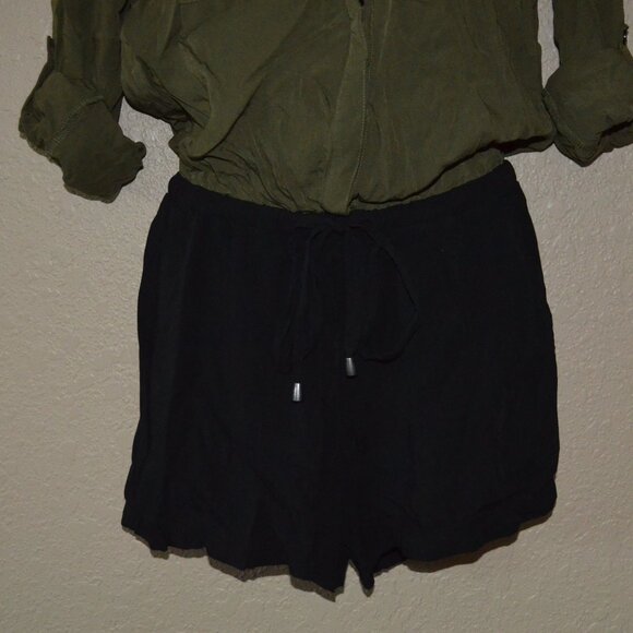 Sz S Splendid Army Green Black Rolled Sleeve Shorts Romper - Picture 3 of 6